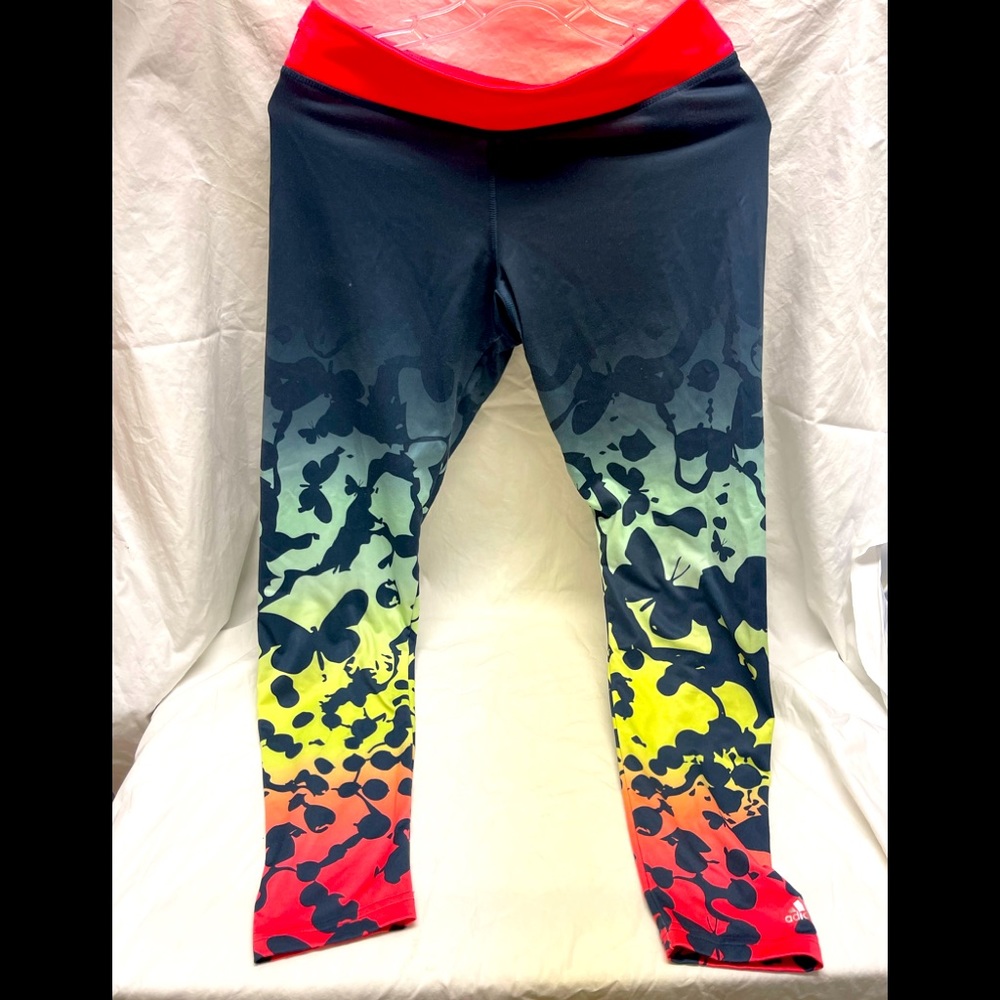Adidas Neon Athletic Leggings Butterfly Print Medium
